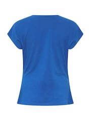 M&Co Blue Cotton Rich Short Sleeve Wrap Top - Image 6 of 6