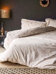 Rockett St George White Falling Star Embroidered 200 Thread Count Duvet Cover and Pillowcase Set - Image 1 of 6