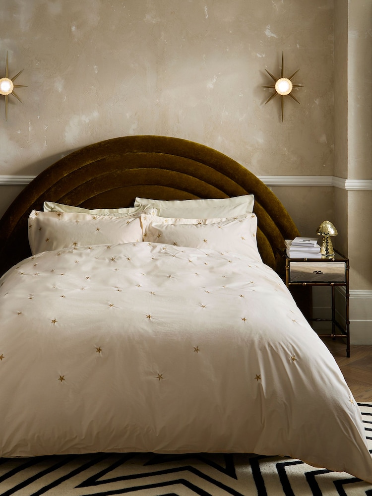 Rockett St George White Falling Star Embroidered 200 Thread Count Duvet Cover and Pillowcase Set - Image 2 of 6