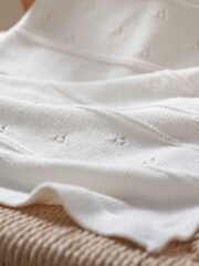 The White Company Baby Heart Pointelle 100% Cotton White Blanket - Image 2 of 3