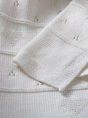 The White Company Baby Heart Pointelle 100% Cotton White Blanket - Image 3 of 3