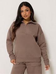 PixieGirl Petite Brown Funnel Neck Half Zip Sweatshirt - Image 1 of 6