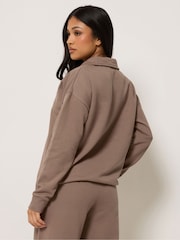 PixieGirl Petite Brown Funnel Neck Half Zip Sweatshirt - Image 3 of 6