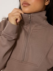 PixieGirl Petite Brown Funnel Neck Half Zip Sweatshirt - Image 4 of 6