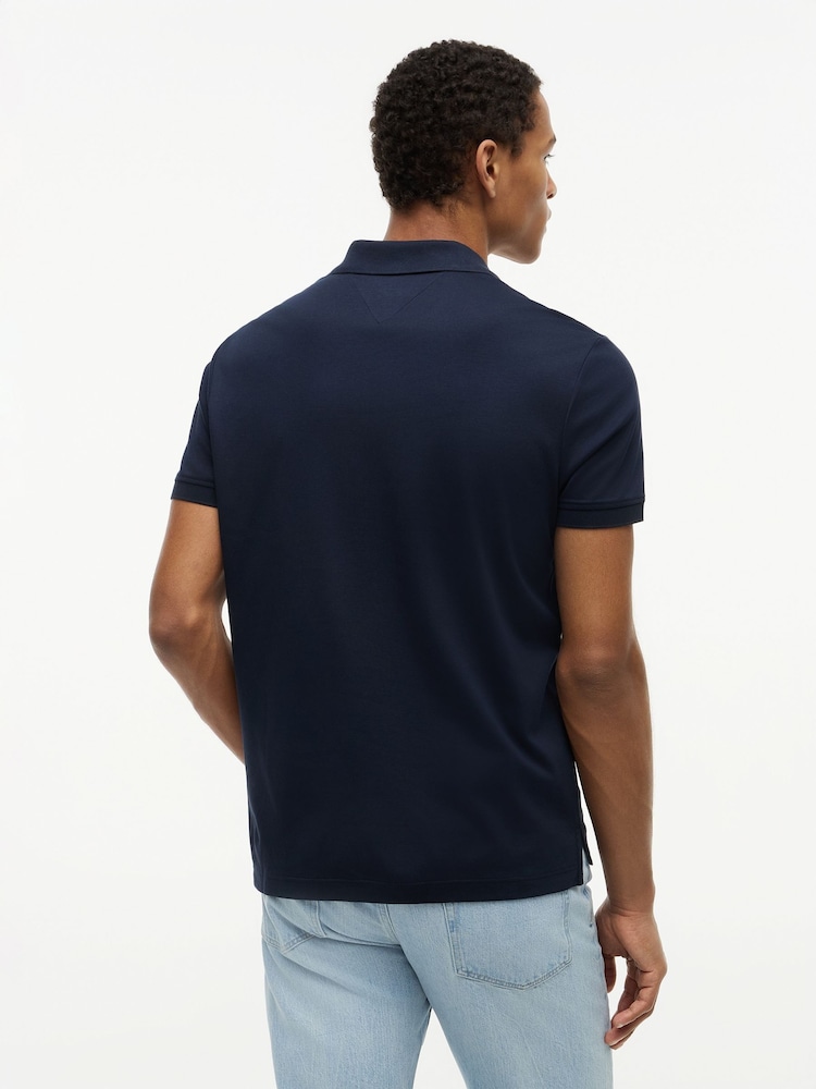 Tommy Hilfiger Navy Blue Regular Fit Fluid Cotton Polo Shirt - Image 2 of 5 Tommy Hilfiger Navy Blue Regular Fit Fluid Cotton Polo Shirt - Image 2 of 5