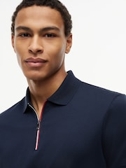 Tommy Hilfiger Navy Blue Regular Fit Fluid Cotton Polo Shirt - Image 4 of 5