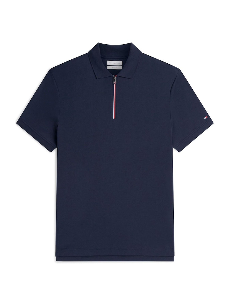 Tommy Hilfiger Navy Blue Regular Fit Fluid Cotton Polo Shirt - Image 5 of 5 Tommy Hilfiger Navy Blue Regular Fit Fluid Cotton Polo Shirt - Image 5 of 5