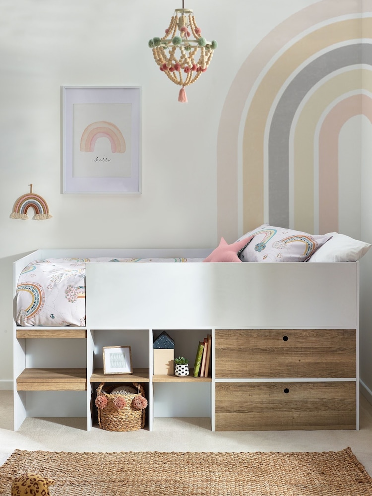 White/Wood Effect Parker Kids Storage Cabin Bed Frame - Image 1 of 6