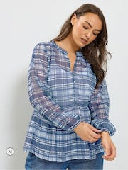 Yours Curve Blue Chiffon Peplum Blouse - Image 1 of 6