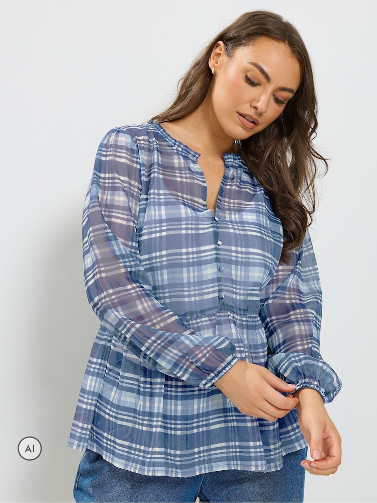 Yours Curve Blue Chiffon Peplum Blouse - Image 1 of 6 Yours Curve Blue Chiffon Peplum Blouse - Image 1 of 6