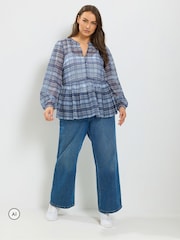Yours Curve Blue Chiffon Peplum Blouse - Image 2 of 6