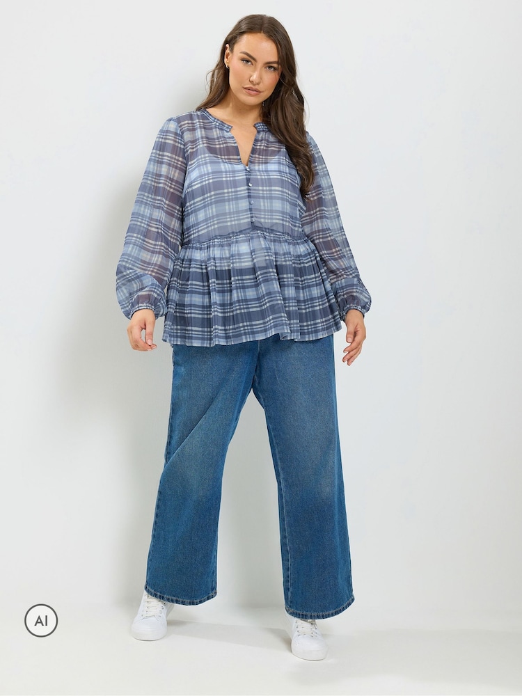 Yours Curve Blue Chiffon Peplum Blouse - Image 2 of 6 Yours Curve Blue Chiffon Peplum Blouse - Image 2 of 6