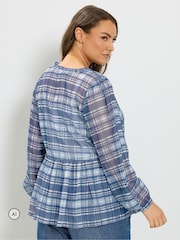 Yours Curve Blue Chiffon Peplum Blouse - Image 3 of 6