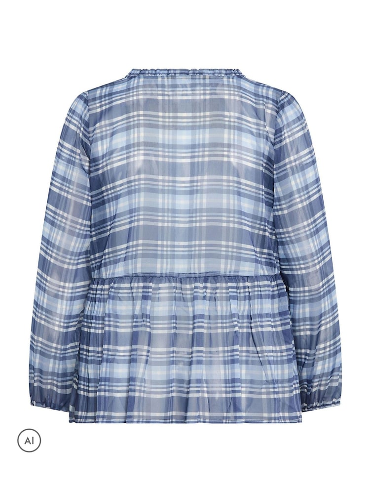 Yours Curve Blue Chiffon Peplum Blouse - Image 6 of 6 Yours Curve Blue Chiffon Peplum Blouse - Image 6 of 6