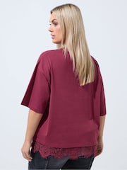 Yours Curve Red Limited Lace Hem T-Shirt - Image 4 of 7