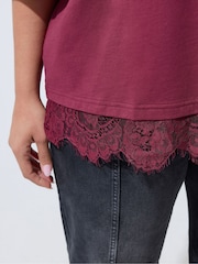 Yours Curve Red Limited Lace Hem T-Shirt - Image 5 of 7