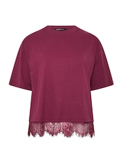 Yours Curve Red Limited Lace Hem T-Shirt - Image 6 of 7