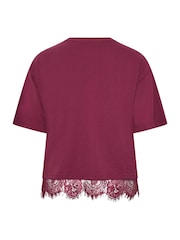 Yours Curve Red Limited Lace Hem T-Shirt - Image 7 of 7