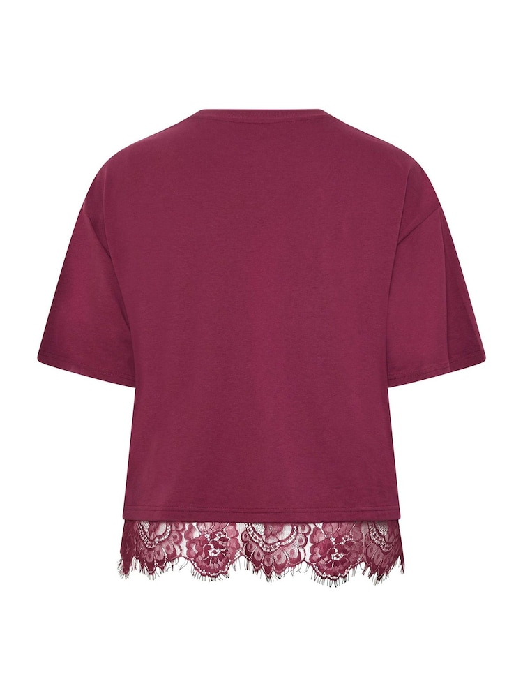Yours Curve Red Limited Lace Hem T-Shirt - Image 7 of 7
