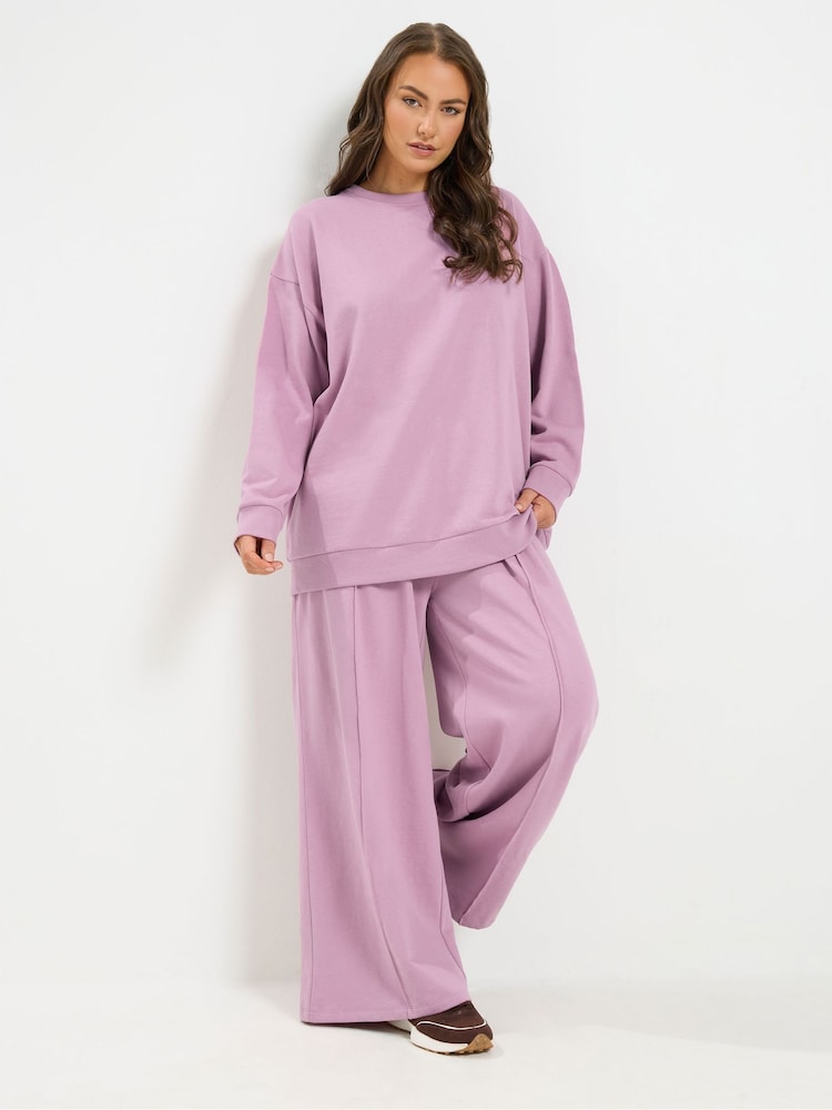 Қызғылт - Yours Curve Crew Neck Sweatshirt & Wide Leg Joggers - 6суретінің 1 суреті