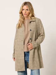PixieGirl Petite Brown Checked Midi Car Coat - Image 1 of 6