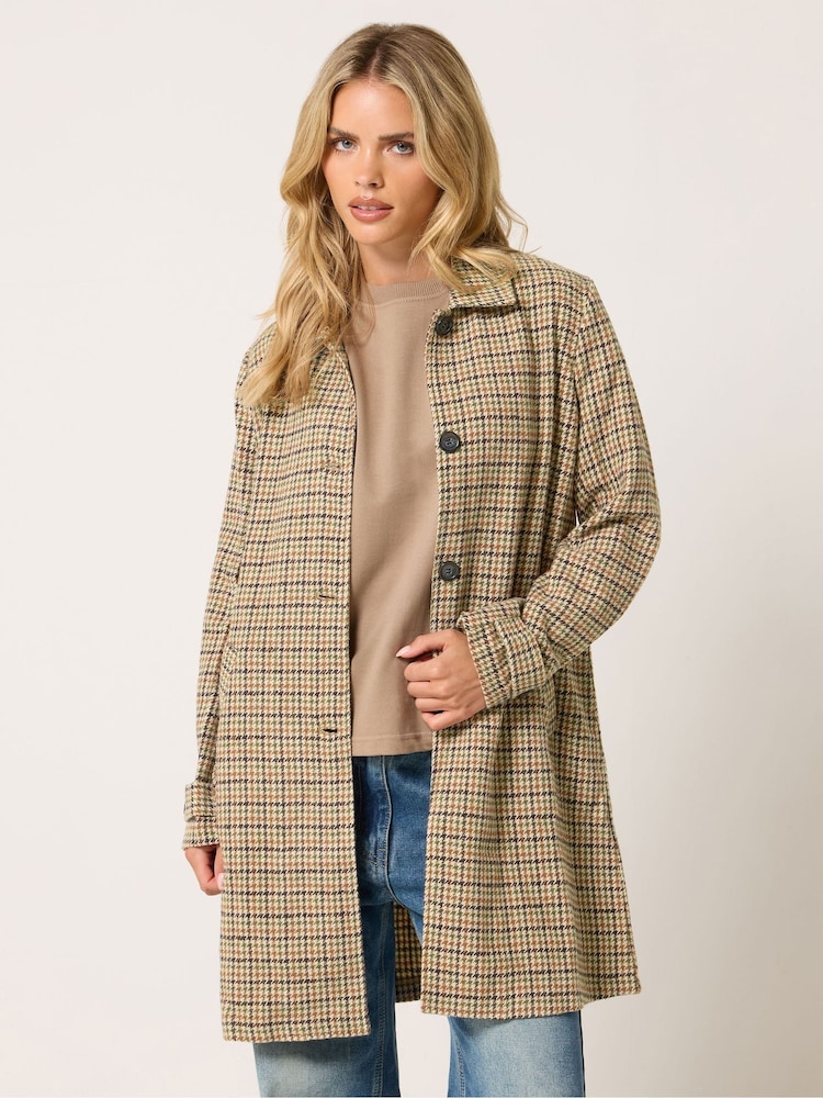 PixieGirl Petite Brown Checked Midi Car Coat - Image 1 of 6 PixieGirl Petite Brown Checked Midi Car Coat - Image 1 of 6