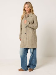 PixieGirl Petite Brown Checked Midi Car Coat - Image 2 of 6