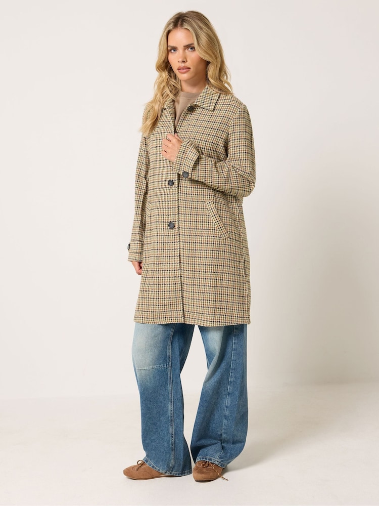PixieGirl Petite Brown Checked Midi Car Coat - Image 2 of 6 PixieGirl Petite Brown Checked Midi Car Coat - Image 2 of 6