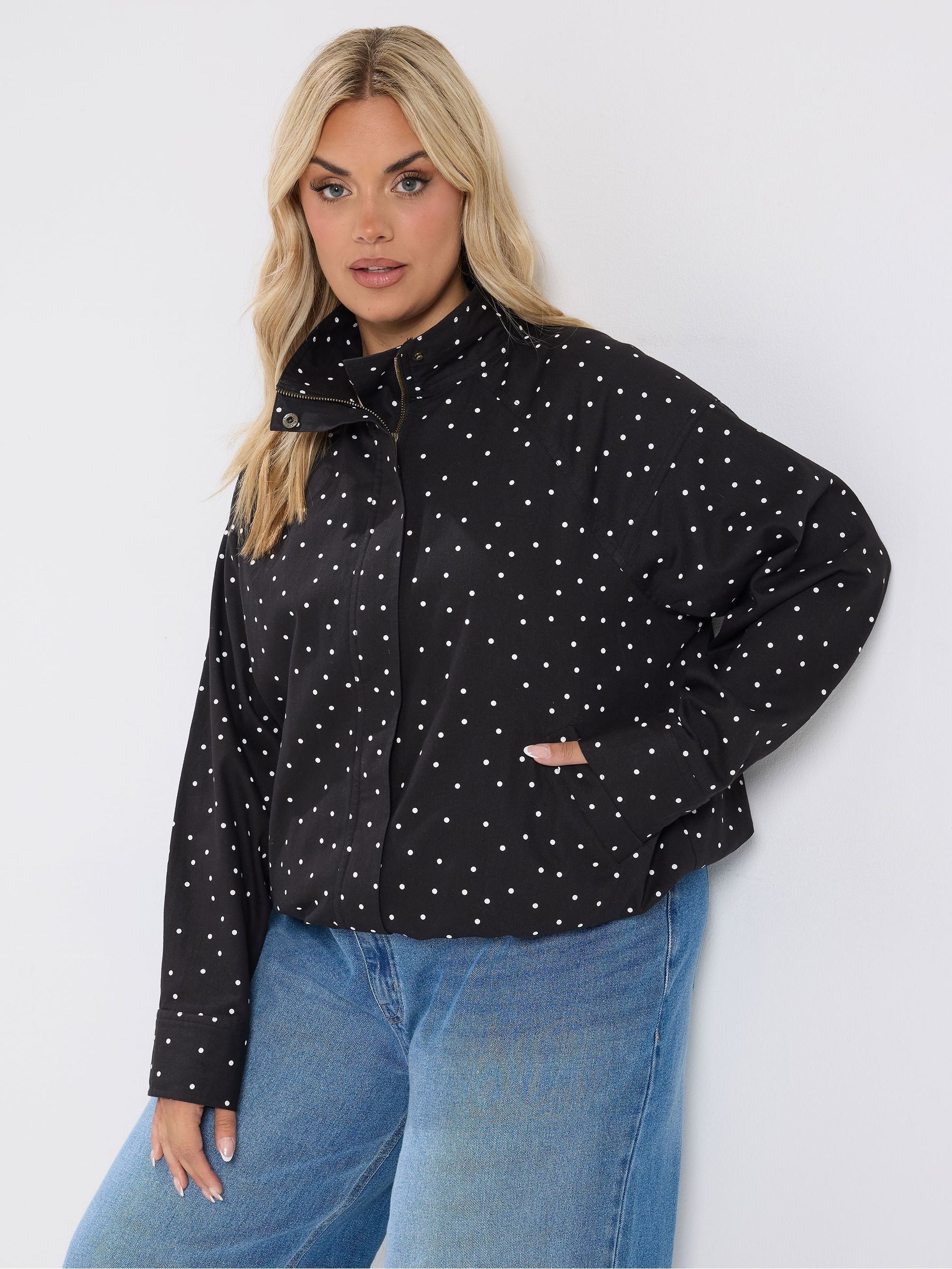 Yours Women's Black Polka Dot Funnel Neck Bomber Jacket In | Size: 30/32 - Image 5