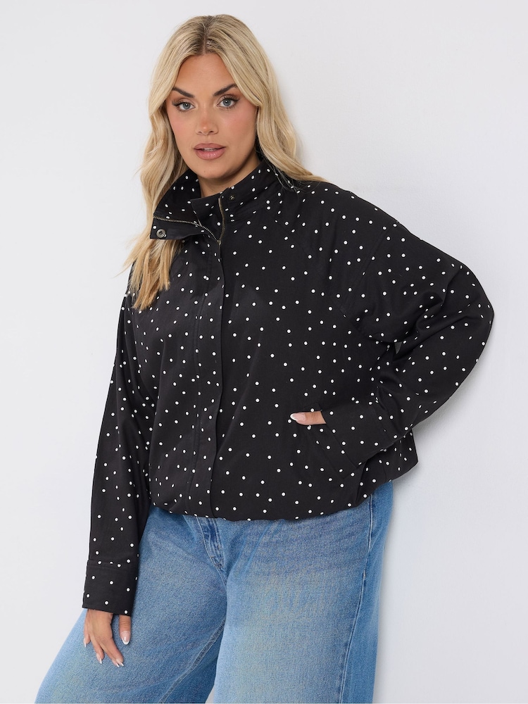 Yours Curve Black Funnel Neck Twill Bomber Jacket - Image 1 of 6