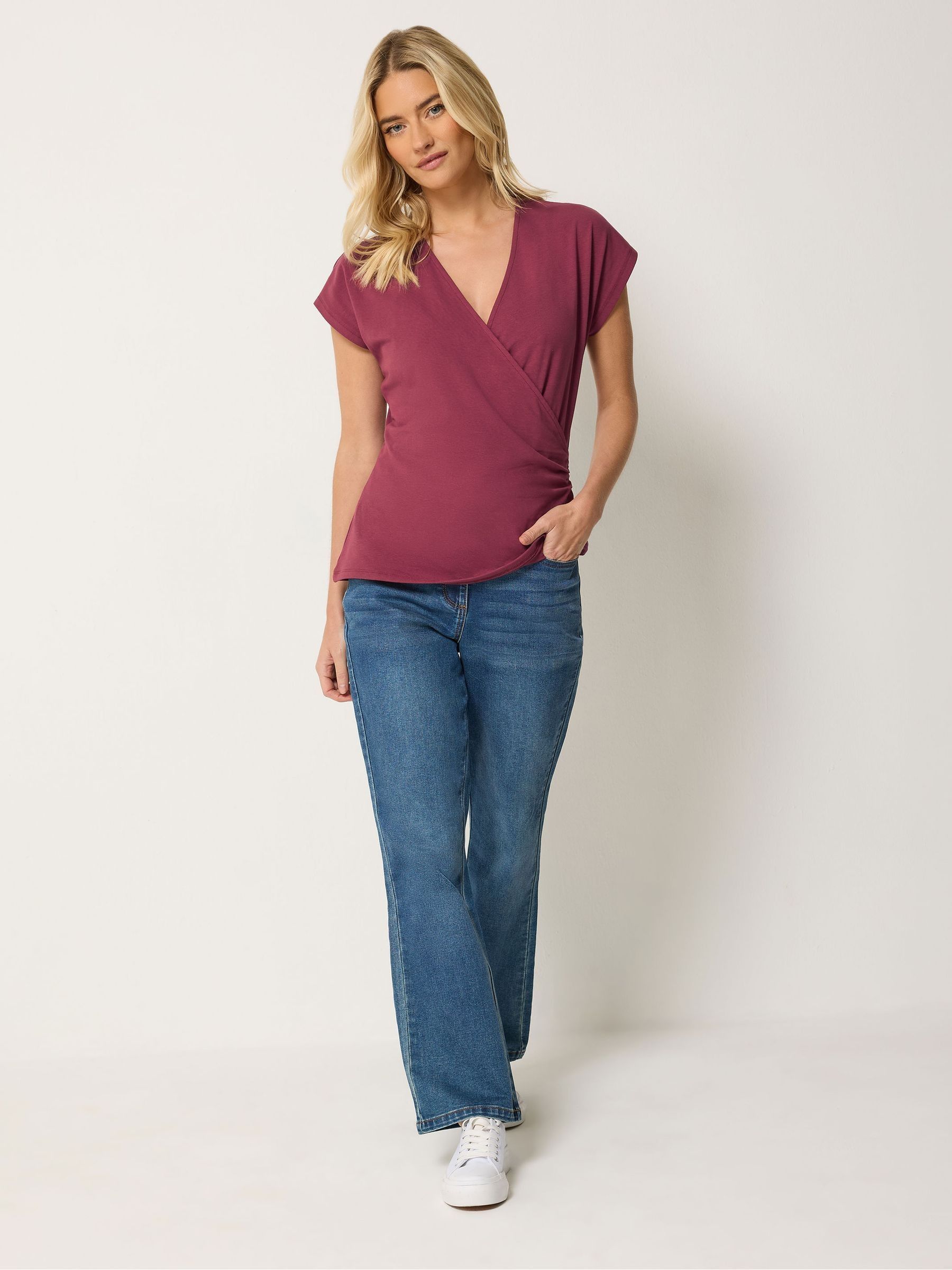 Buy M&Co Red Cotton Rich Short Sleeve Wrap Top from Next USA