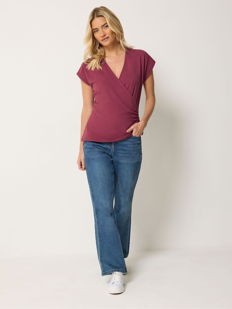 M&Co Red Cotton Rich Short Sleeve Wrap Top - Image 2 of 6 M&Co Red Cotton Rich Short Sleeve Wrap Top - Image 2 of 6