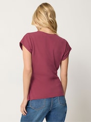 M&Co Red Cotton Rich Short Sleeve Wrap Top - Image 3 of 6