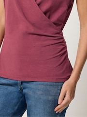 M&Co Red Cotton Rich Short Sleeve Wrap Top - Image 4 of 6