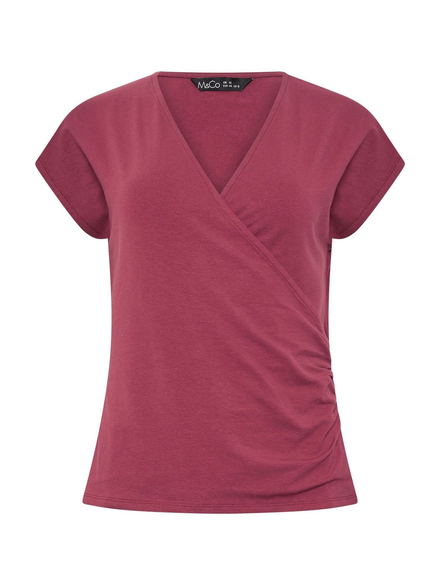 Buy M&Co Red Cotton Rich Short Sleeve Wrap Top from Next USA