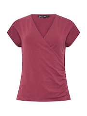 M&Co Red Cotton Rich Short Sleeve Wrap Top - Image 5 of 6