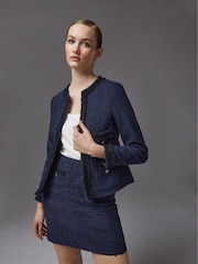LK Bennett Blue Charlee Cotton Blend Tweed Jacket - Image 1 of 5