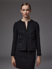 LK Bennett Blue Charlee Cotton Blend Tweed Jacket - Image 2 of 5