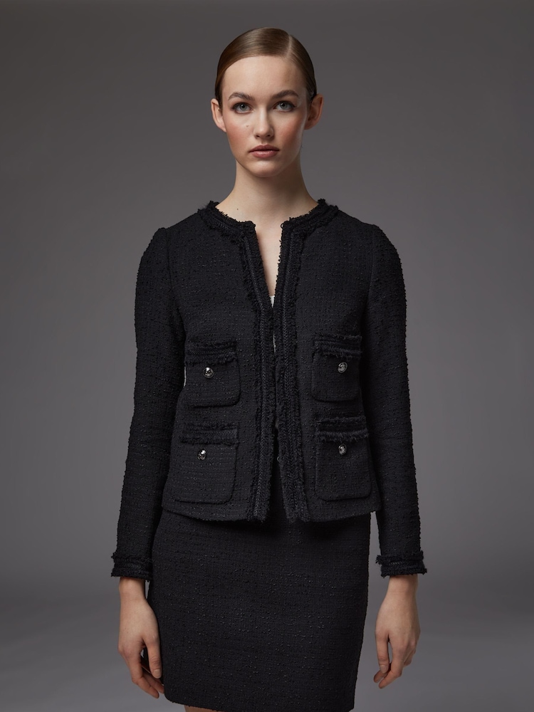 LK Bennett Blue Charlee Cotton Blend Tweed Jacket - Image 2 of 5