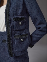 LK Bennett Blue Charlee Cotton Blend Tweed Jacket - Image 4 of 5