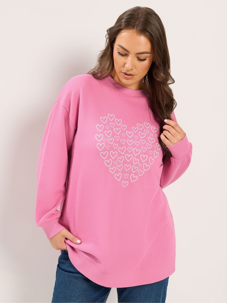 Yours Curve Pink Heart Sweatshirt - Image 1 of 6