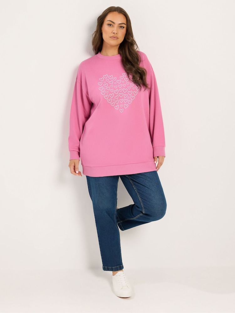 Yours Curve Pink Heart Sweatshirt - Image 2 of 6