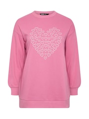 Yours Curve Pink Heart Sweatshirt - Image 5 of 6
