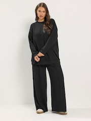 Қара - Yours Curve Crew Neck Sweatshirt & Wide Leg Joggers - 6суретінің 1 суреті