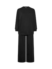 Қара - Yours Curve Crew Neck Sweatshirt & Wide Leg Joggers - 6суретінің 5 суреті