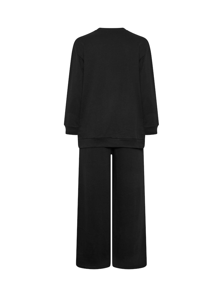 Қара - Yours Curve Crew Neck Sweatshirt & Wide Leg Joggers - 6суретінің 6 суреті