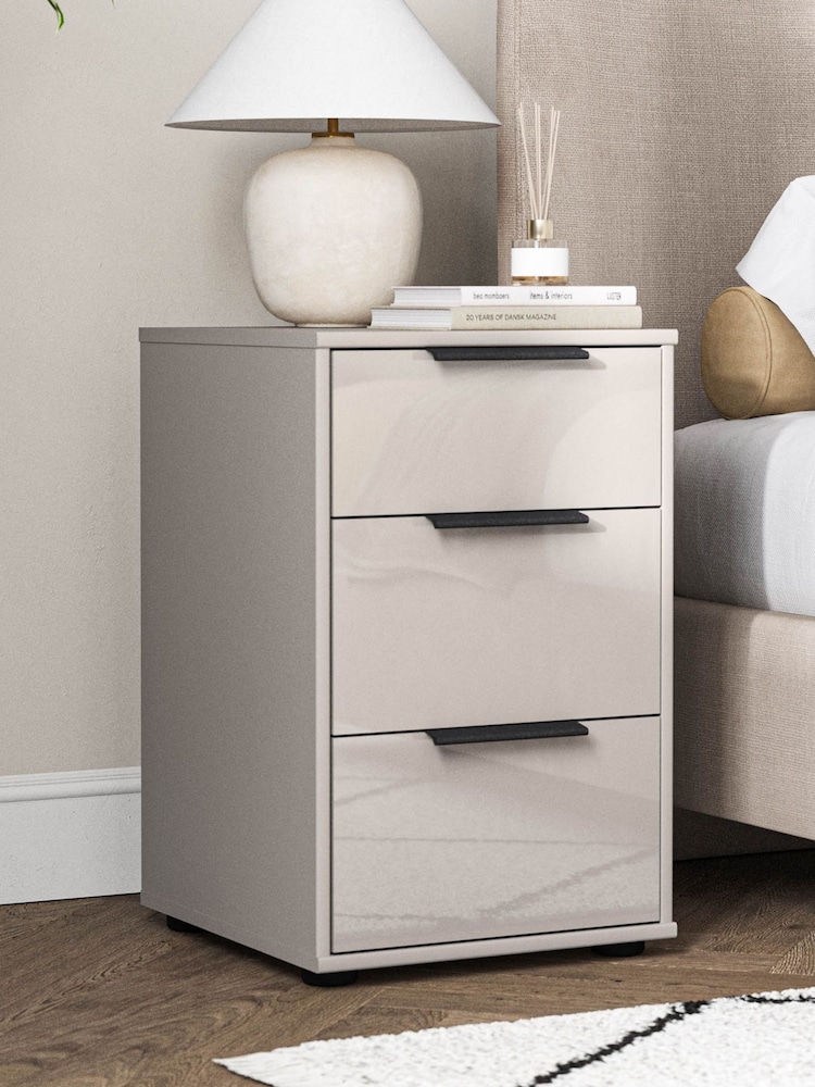 Wiemann Pebble grey Daytona Glass 3 Drawer Bedside Table - Image 1 of 3
