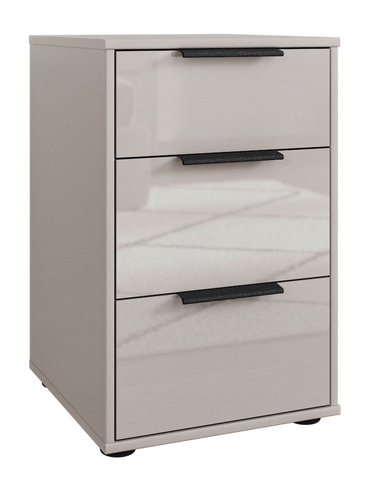 Wiemann Pebble grey Daytona Glass 3 Drawer Bedside Table - Image 3 of 3