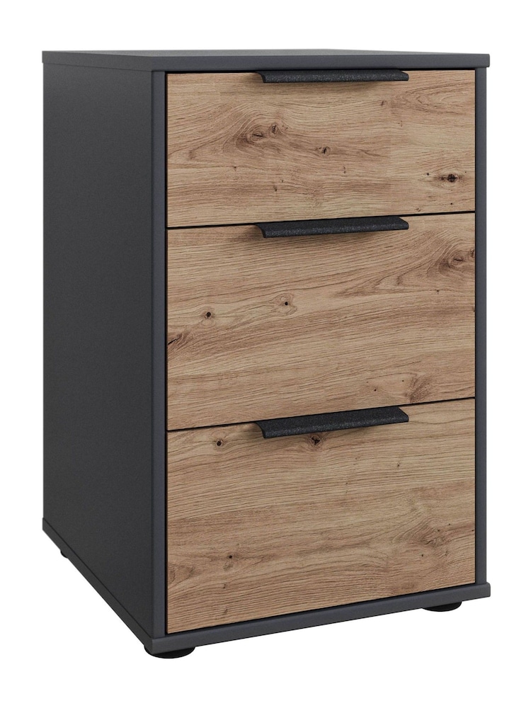 Wiemann GraphiteNatural Daytona Matt 3 Drawer Bedside Table - Image 3 of 3
