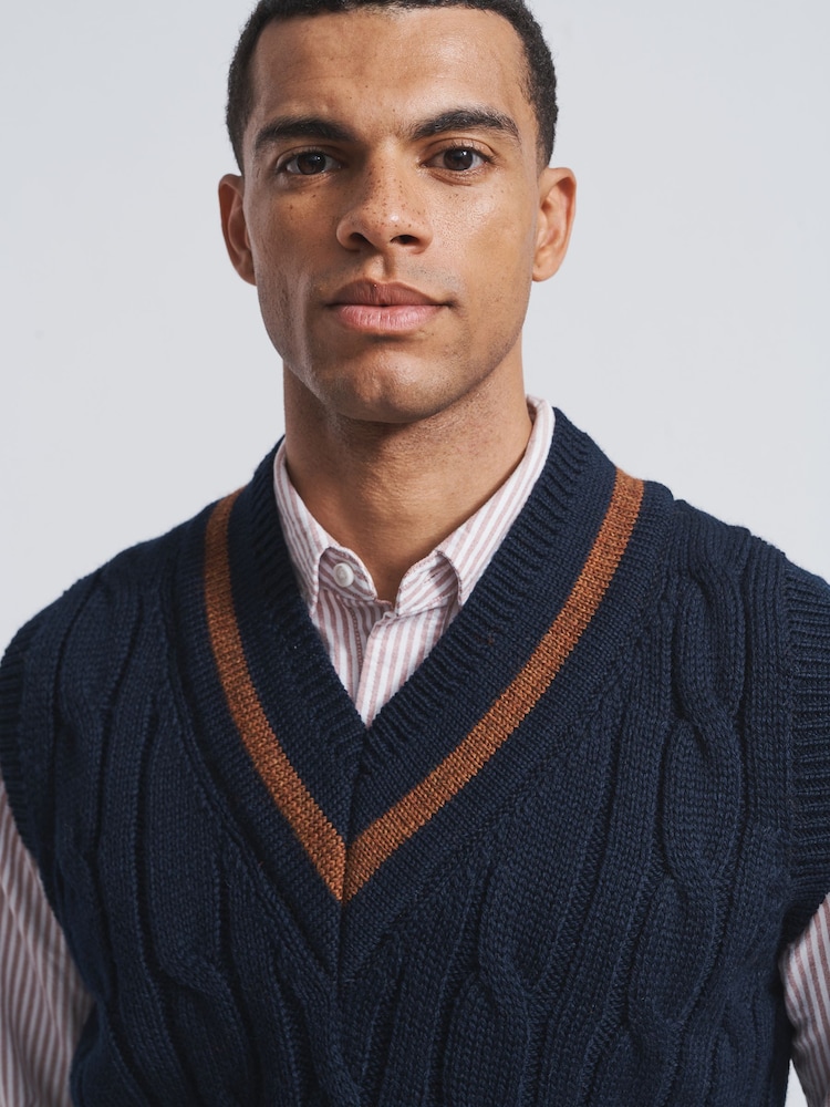 Aubin Blue Hobbs Cricket Wool Slipover - Image 4 of 5